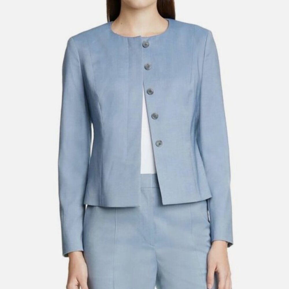BOSS Javilla Melange Wool Suit Jacket Size US 12 Light Blue EUC